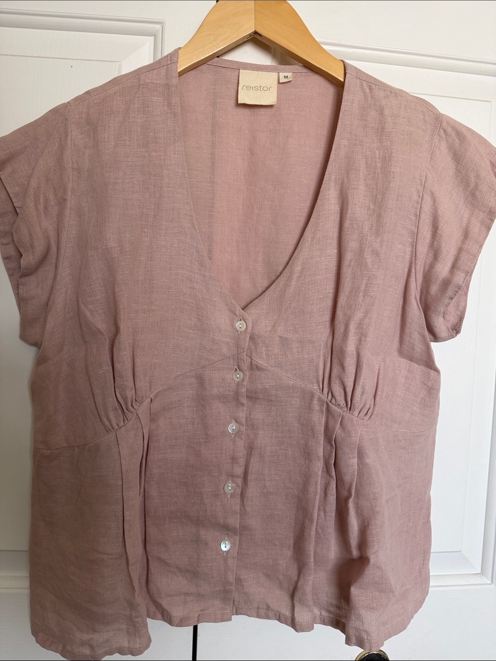 Anthropologie Mauve Blush Pink Button-Front Linen Blouse